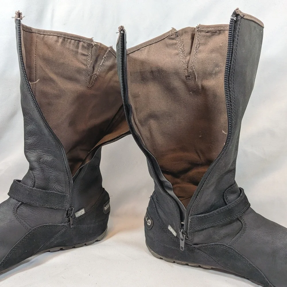 Merrell Black Tall Boots; Leather Suede M-Select Dry Waterproof Zip